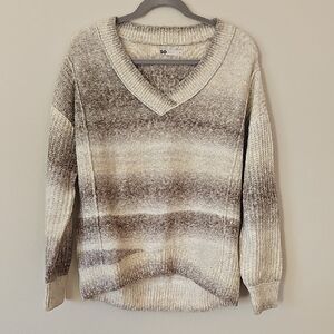 SO Striped V-Neck Sweater - Brown and Cream